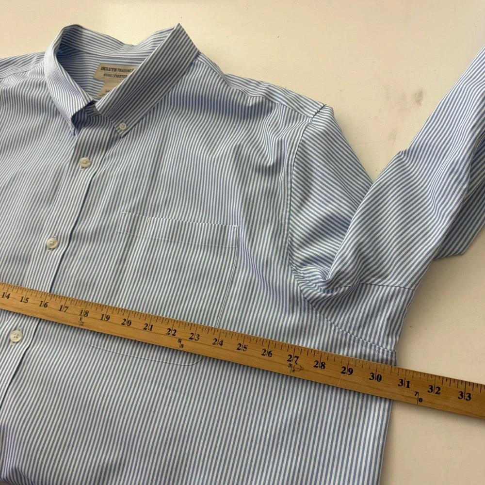 Duluth Trading Co Wrinklefighter Shirt Mens 3XL Light Blue Striped Relaxed Fit - Picture 5 of 7